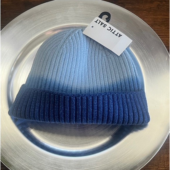 New -Attic Salt Blue Ombre Beanie Hat -Ribbed Knit Cap -Soft Warm Unisex Winter - Picture 2 of 9